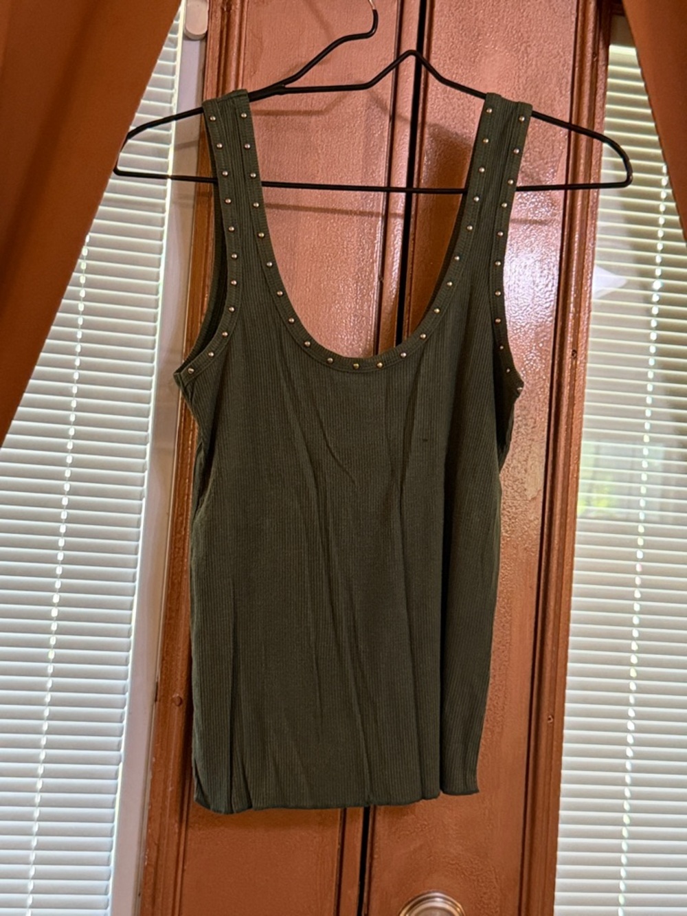 Tiny  tank top by POL size small. Dark olive green with accents.